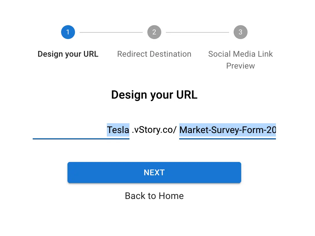 customize the URL itself in vStory links | screenshot
