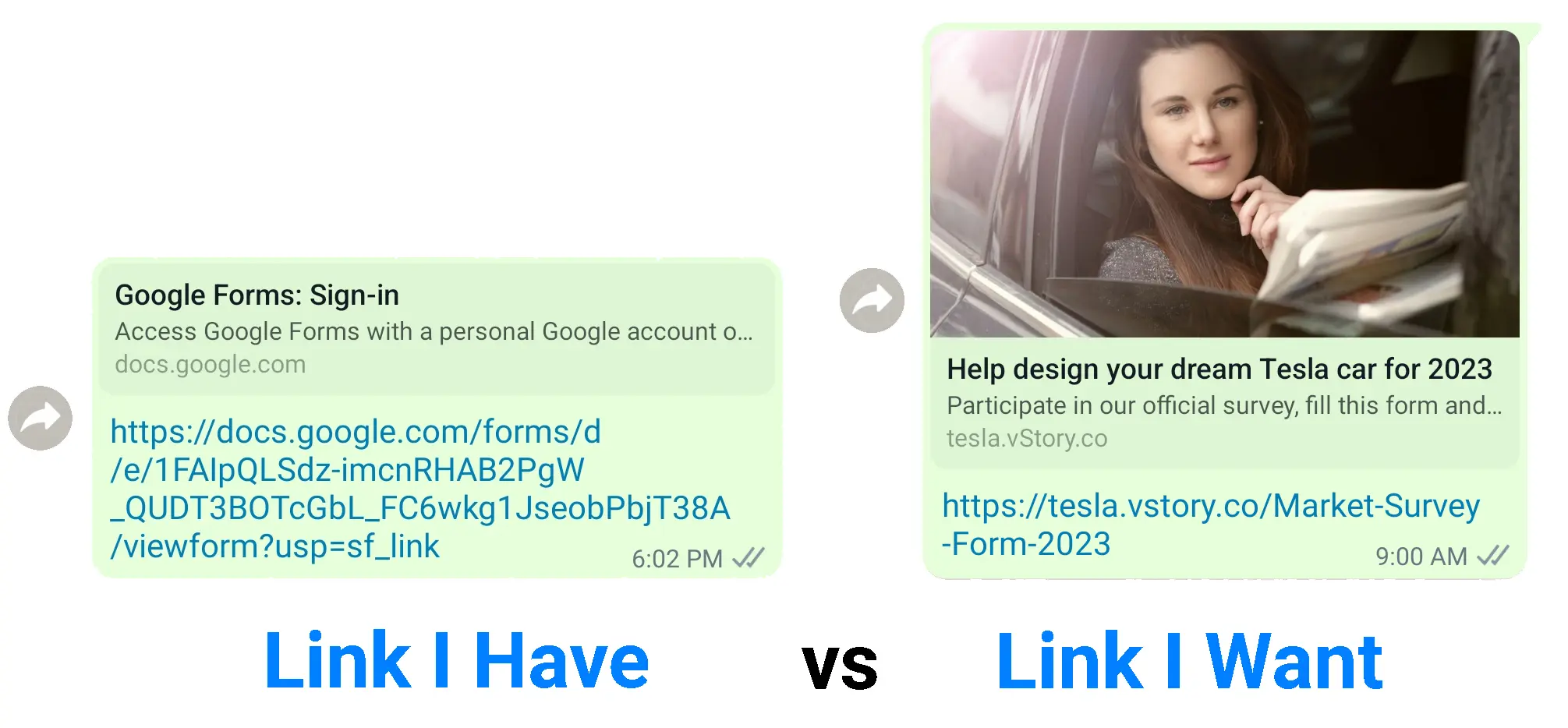 Before and after I customize link and link preview for my google form