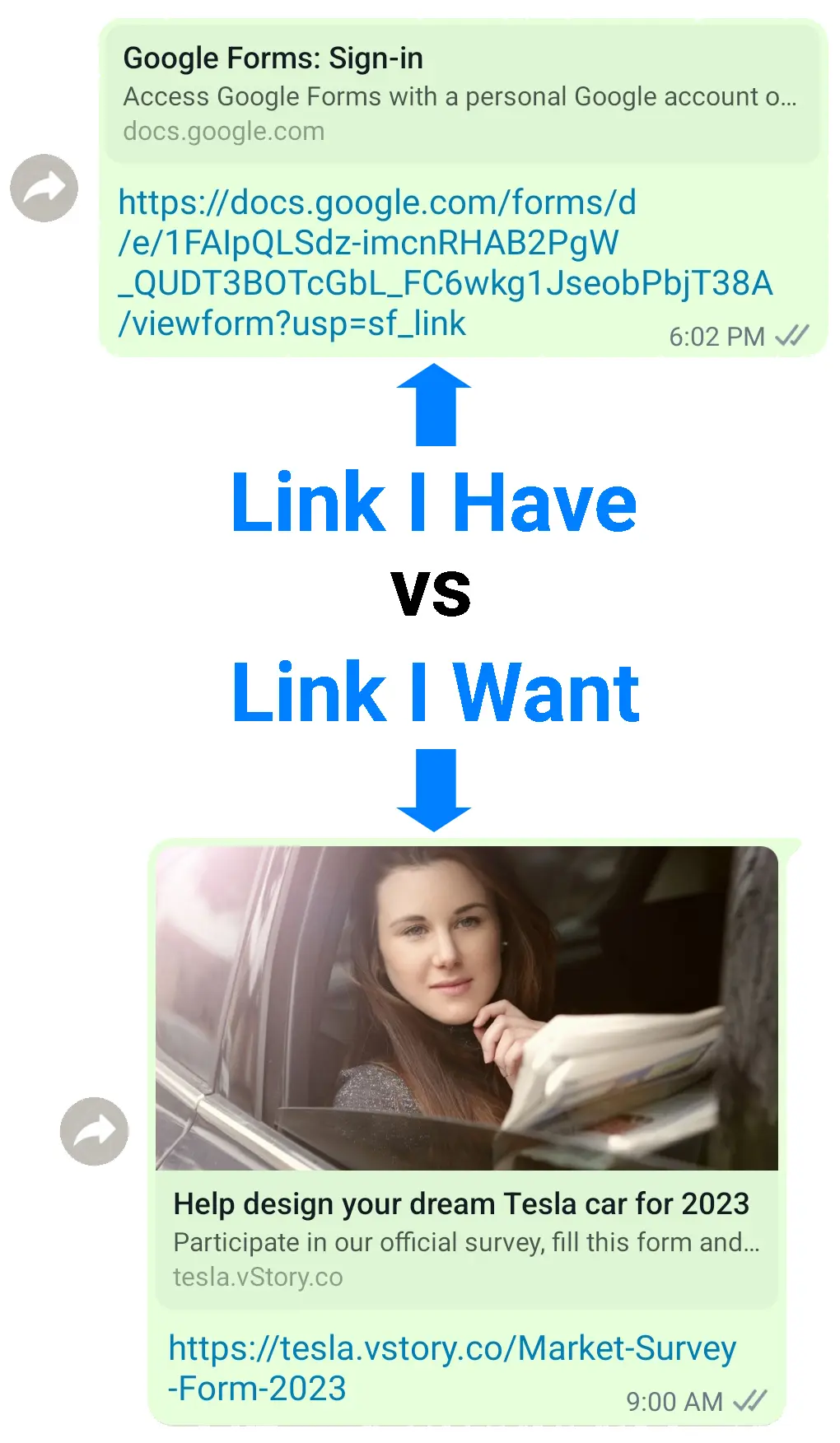 Before and after I customize link and link preview for my google form